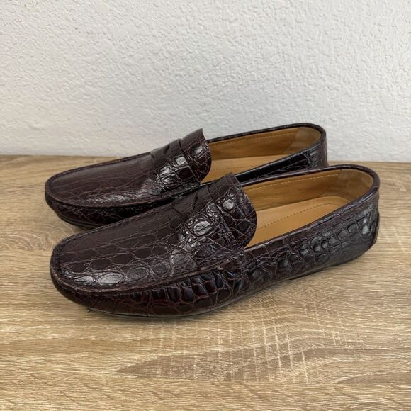 Giorgio Armani Crocodile Leather Loafers Moc Toe Men\'s 6.5 Brown Burgundy Italy main image 12